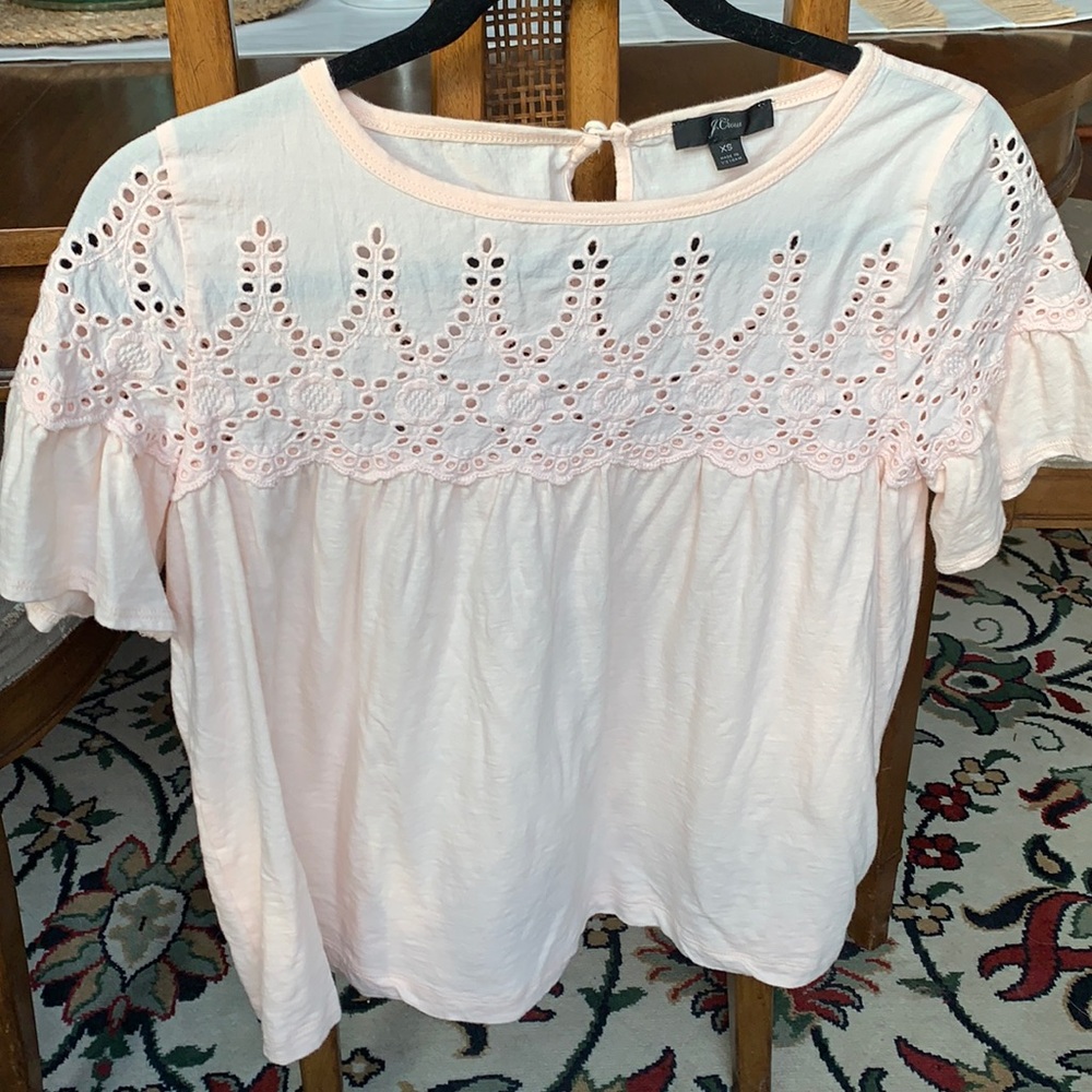 J Crew Eyelet Flutter Sleeve Top - image 1